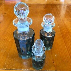 Restoration Hardware Vintage 1980s Forest Green Glass Apothecary Perfume Bottles